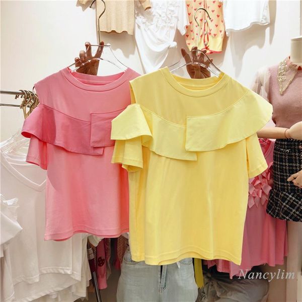 women's t-shirt off-shoulder for women 2021 summer round neck ruffled temperament slim short sleeved tshirt lady, White
women's t-shirt off-shoulder for women 2021 summer round neck ruffled temperament slim short sleeved tshirt lady, White