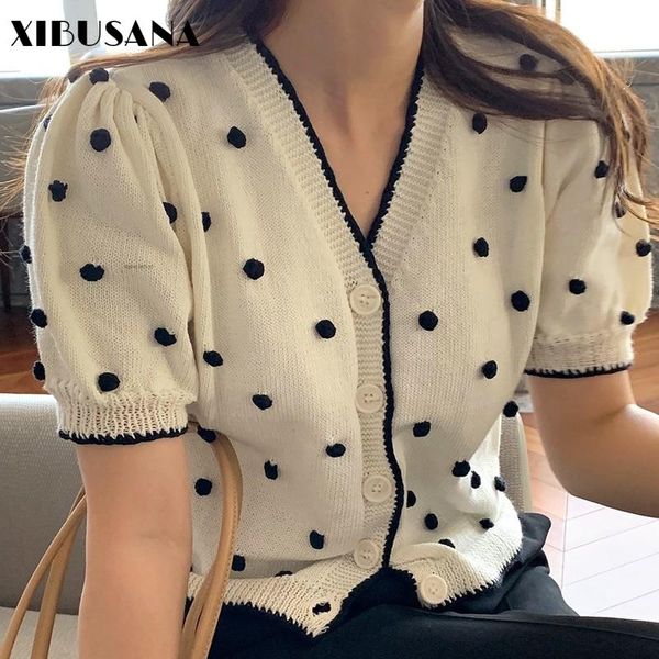 women's knits & tees korea retro polka dot knitted 2021 summer short puff sleeve single-breasted v-neck sweaters female crop shirts, White
women's knits & tees korea retro polka dot knitted 2021 summer short puff sleeve single-breasted v-neck sweaters female crop shirts, White