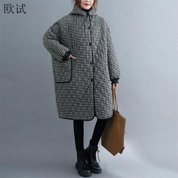 oversized long winter hooded jacket coat women thicken warm plaid cotton-padded ladies jackets and coats woman outwear 211008, Black
oversized long winter hooded jacket coat women thicken warm plaid cotton-padded ladies jackets and coats woman outwear 211008, Black