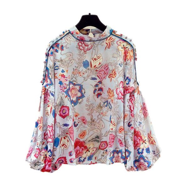 women's blouses & shirts vintage floral blouse lantern sleeve stand collar long summer f740, White
women's blouses & shirts vintage floral blouse lantern sleeve stand collar long summer f740, White