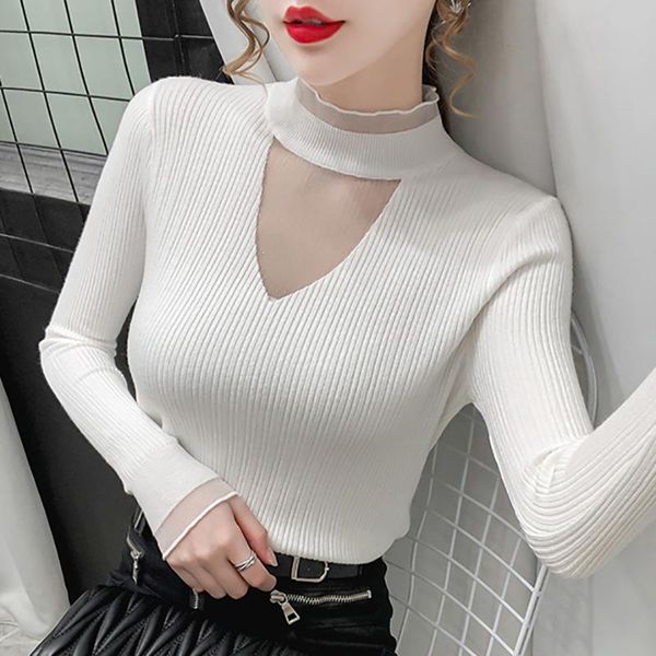 women's sweaters turtleneck lace mesh hollow out sweater women long sleeve ruffled fall 2021 slim knitted korean style pullover woman p, White;black
women's sweaters turtleneck lace mesh hollow out sweater women long sleeve ruffled fall 2021 slim knitted korean style pullover woman p, White;black