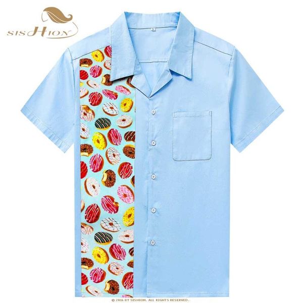 light blue brown men shirt st110 dounghnut print patchwork vintage retro casual shirts chemise homme men's, White;black
light blue brown men shirt st110 dounghnut print patchwork vintage retro casual shirts chemise homme men's, White;black