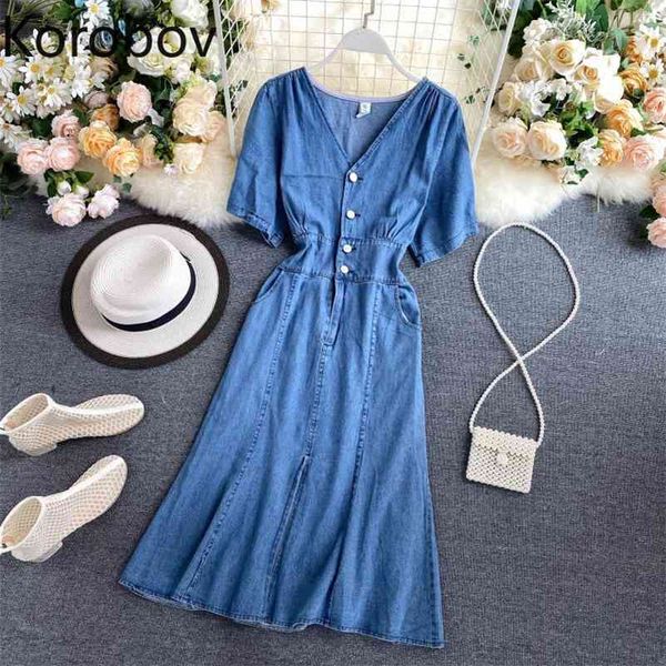 korobov vintage streetwear v neck omen denim dress korean elastics high waist button dresses casual fashion vestidos femme 210430, Black;gray
korobov vintage streetwear v neck omen denim dress korean elastics high waist button dresses casual fashion vestidos femme 210430, Black;gray