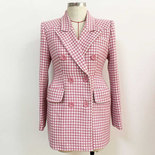 est fall winter fashion designer overcoat women's slim fitting pink houndstooth tweed wool coat 210526, Black
est fall winter fashion designer overcoat women's slim fitting pink houndstooth tweed wool coat 210526, Black