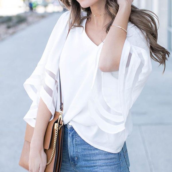 women's blouses & shirts 5xl women summer loose v neck ladies mesh stitching transparent casual holiday blouse shirt female blusas tun, White
women's blouses & shirts 5xl women summer loose v neck ladies mesh stitching transparent casual holiday blouse shirt female blusas tun, White