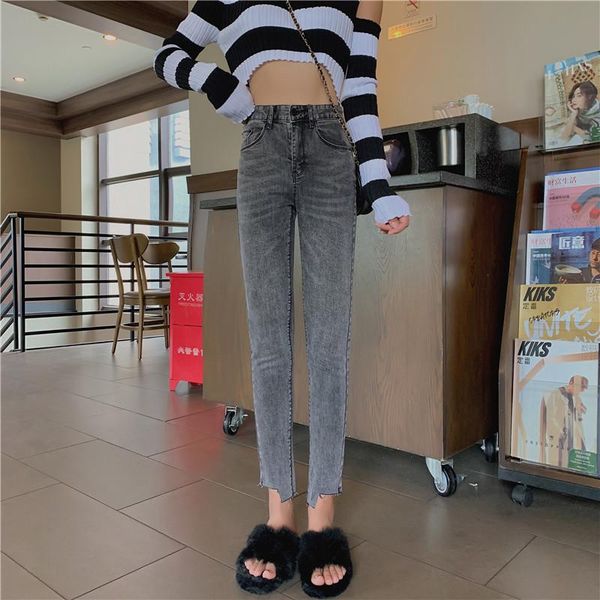 jeans for woman high waist plus size full length skinny pencil gray denim pants 8611 women's, Blue 
jeans for woman high waist plus size full length skinny pencil gray denim pants 8611 women's, Blue