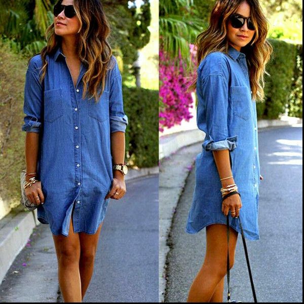 womens women dress autumn fashion brief solid turn down neck button blue jeans denim t shirt long sleeve casual loose, Black;gray
womens women dress autumn fashion brief solid turn down neck button blue jeans denim t shirt long sleeve casual loose, Black;gray