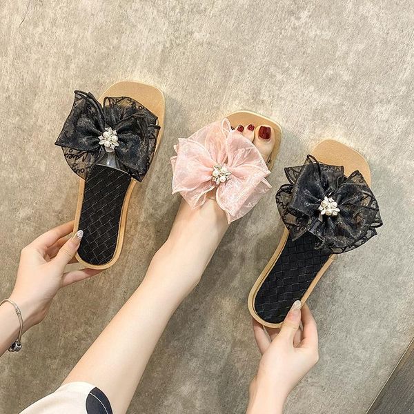 ladies slipperslace fabric slippers, women's summer fashion, bow-knot, one-word drag ins, flat bottom, all-match elegant sandals slippe, Black
ladies slipperslace fabric slippers, women's summer fashion, bow-knot, one-word drag ins, flat bottom, all-match elegant sandals slippe, Black