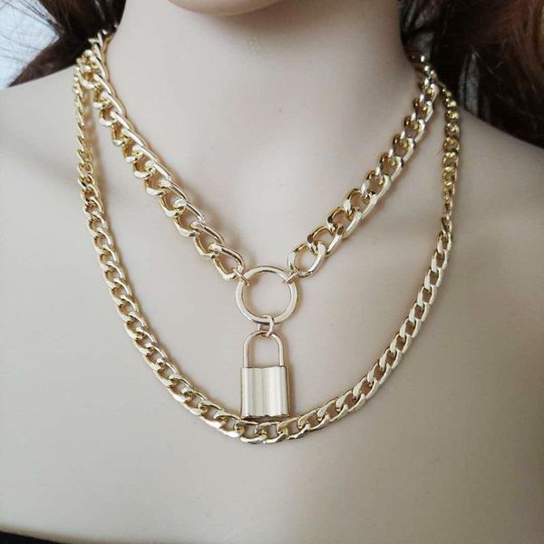 chains creative fashion geometric lock necklace women's simple multilayer gold pendant, Silver
chains creative fashion geometric lock necklace women's simple multilayer gold pendant, Silver
