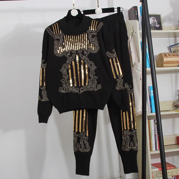 women's two piece pants white black tracksuits knitted set women handwork sequins embroidery sweater pencil outfits female loose c
women's two piece pants white black tracksuits knitted set women handwork sequins embroidery sweater pencil outfits female loose c