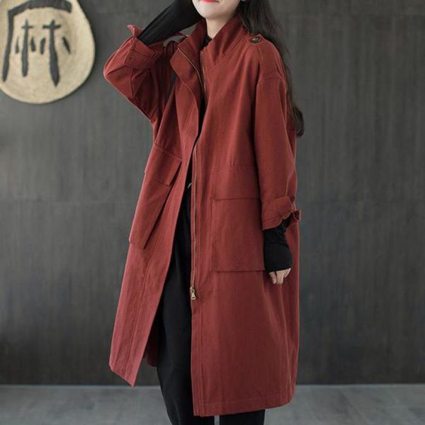 women's trench coats qpfjqd 2021 autumn spring loose pockets full sleeve windbreaker simple sweet women long casual zipper 2 color, Tan;black
women's trench coats qpfjqd 2021 autumn spring loose pockets full sleeve windbreaker simple sweet women long casual zipper 2 color, Tan;black