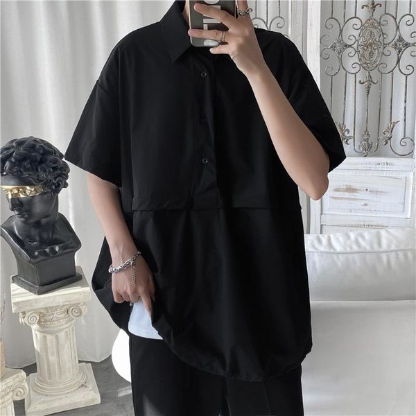 men's casual shirts 2021 summer simple short sleeve shirt men loose couples trend half, White;black
men's casual shirts 2021 summer simple short sleeve shirt men loose couples trend half, White;black