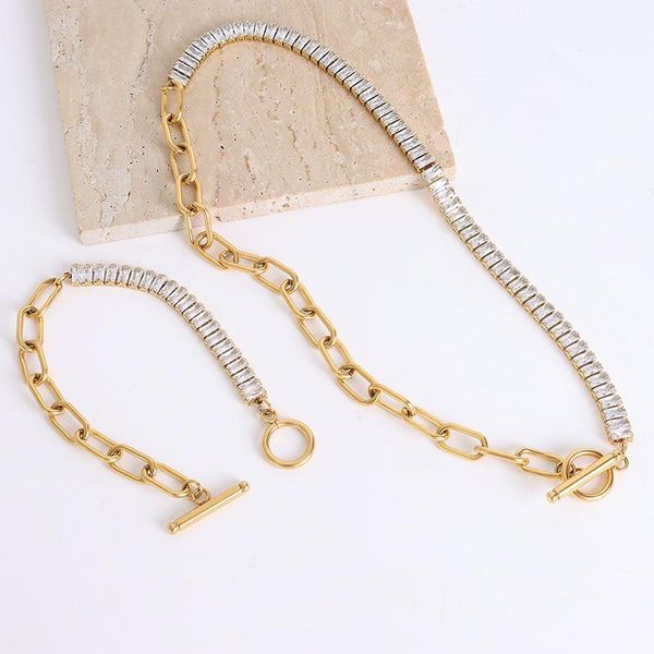chains 2021 arrival paper clip chain bracelet zircon stone splicing oval link ot clasp necklace set for women mujeres, Silver
chains 2021 arrival paper clip chain bracelet zircon stone splicing oval link ot clasp necklace set for women mujeres, Silver