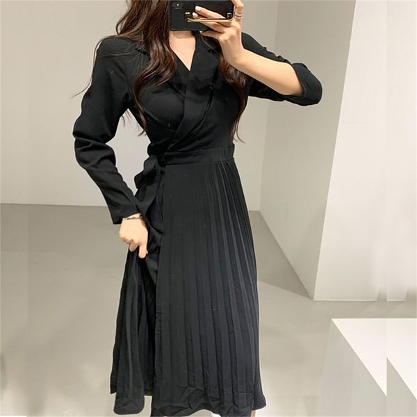 vintage black pleated dress women slim v neck fashion spring autumn long robe vestidos ladies elegant bandage dresses clothes 210603, Black;gray
vintage black pleated dress women slim v neck fashion spring autumn long robe vestidos ladies elegant bandage dresses clothes 210603, Black;gray