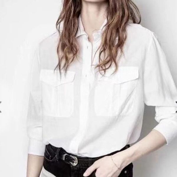 women's blouses & shirts women shirt fashion 2021 summer style double pocket breasted lapel blouse, White
women's blouses & shirts women shirt fashion 2021 summer style double pocket breasted lapel blouse, White