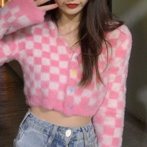 harajuku fuzzy pink plaid cardigan with front button women cropped sweater mohair cardigan sweater 210601, White
harajuku fuzzy pink plaid cardigan with front button women cropped sweater mohair cardigan sweater 210601, White