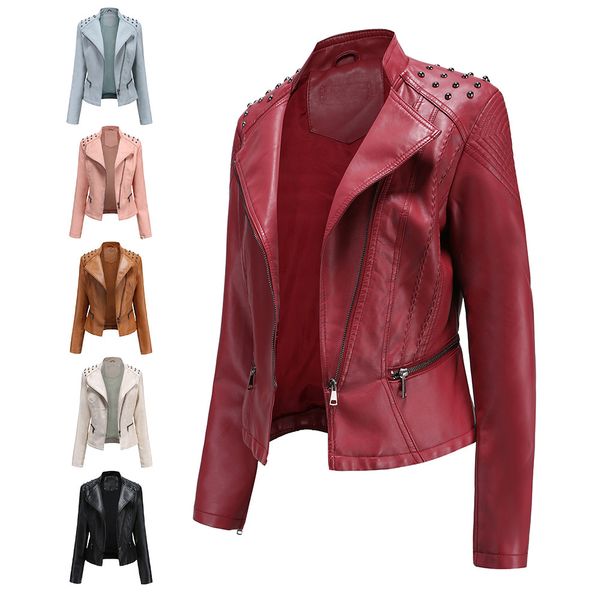 autumn faux leather riveting studded women's coat zipper moto biker stand collar women coats fashion streetwear, Black
autumn faux leather riveting studded women's coat zipper moto biker stand collar women coats fashion streetwear, Black