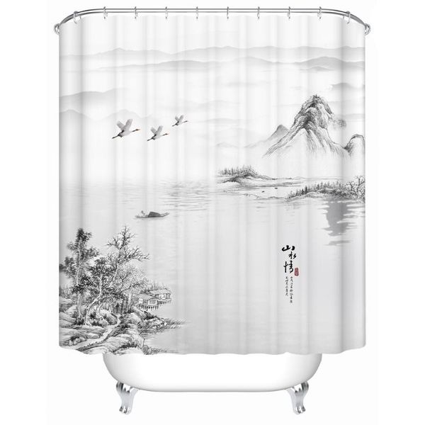 traditional chinese ink and wash painting landscape paintings shower curtain black white artistic conception with hooks curtains
traditional chinese ink and wash painting landscape paintings shower curtain black white artistic conception with hooks curtains