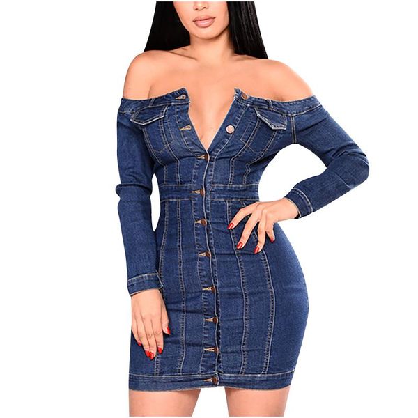 casual dresses fashion mini dress women's one-line strapless long sleeved tight fitting buttocks denim summer vestidos 2021, Black;gray
casual dresses fashion mini dress women's one-line strapless long sleeved tight fitting buttocks denim summer vestidos 2021, Black;gray
