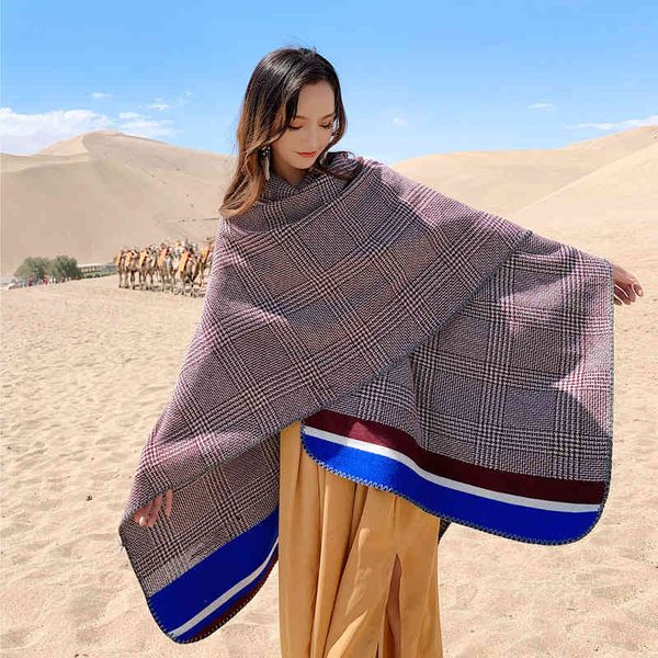 national style thousand bird grid stripe women's oversized shawl thickened cashmere scarf split, Blue;gray
national style thousand bird grid stripe women's oversized shawl thickened cashmere scarf split, Blue;gray