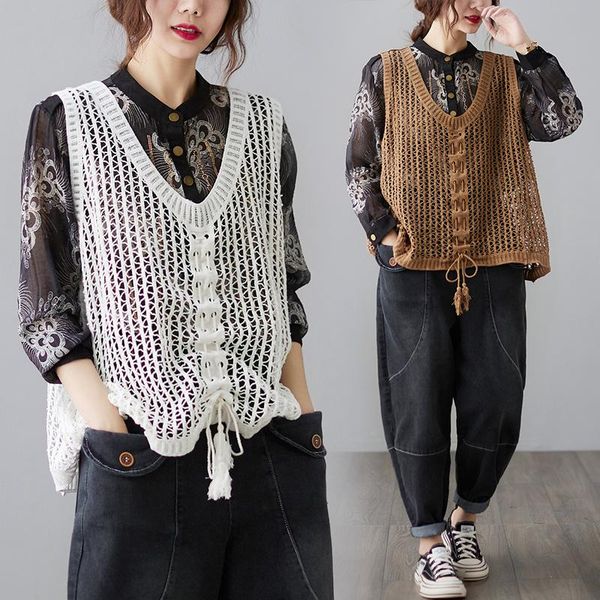 women's vests 2021 summer solid color knitted vest ladies outer jacket loose v-neck sleeveless waistcoat hollow s1168, Black;white
women's vests 2021 summer solid color knitted vest ladies outer jacket loose v-neck sleeveless waistcoat hollow s1168, Black;white