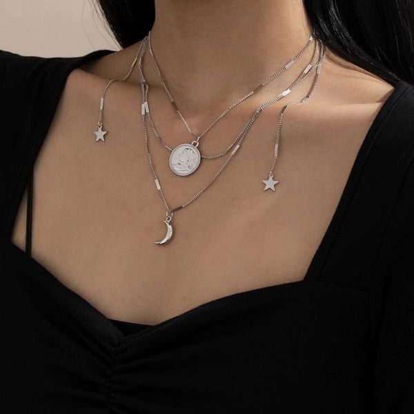 earrings & necklace european and american cross border jewelry temperament thin chain head relief women's simple star moon, Silver
earrings & necklace european and american cross border jewelry temperament thin chain head relief women's simple star moon, Silver