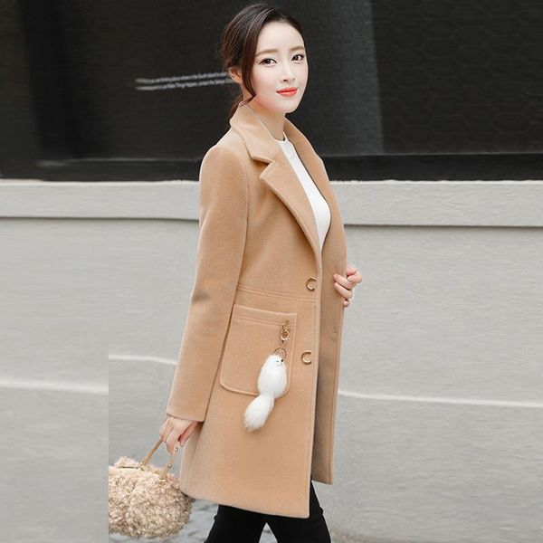 women's wool & blends korean winter coat woolen female long section slim coats jackets women, Black
women's wool & blends korean winter coat woolen female long section slim coats jackets women, Black