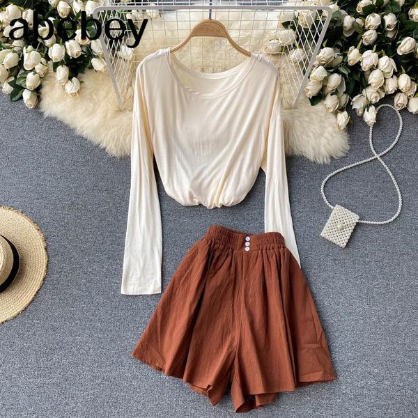 women's tracksuits women summer korean casual set long sleeve o neck solid drawstring +high waist wide leg shorts two piece suits, Gray
women's tracksuits women summer korean casual set long sleeve o neck solid drawstring +high waist wide leg shorts two piece suits, Gray