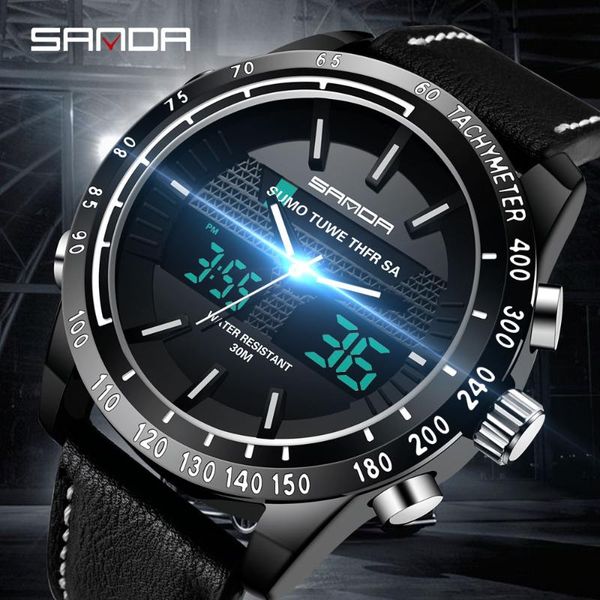wristwatches sanda dual display men's watch leather waterproof clock men digital quartz for man sports reloj hombre, Slivery;brown
wristwatches sanda dual display men's watch leather waterproof clock men digital quartz for man sports reloj hombre, Slivery;brown