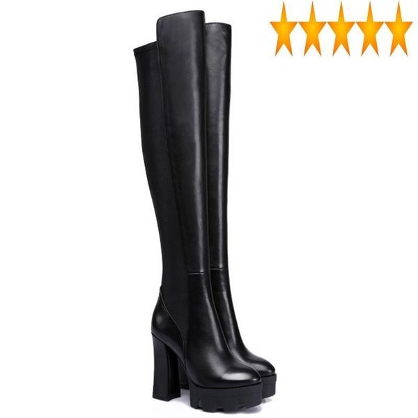 boots elegant high slim womens over the knee fashion round toe genuine leather platform thick heel female long, Black
boots elegant high slim womens over the knee fashion round toe genuine leather platform thick heel female long, Black