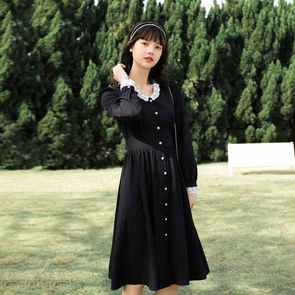 dress liwo| spring arrival women's retro art pearl button contrast lace long sleeve dress y5so, Black;gray
dress liwo| spring arrival women's retro art pearl button contrast lace long sleeve dress y5so, Black;gray