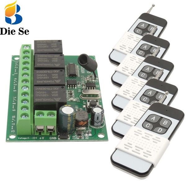 diese 433mhz universal wireless remote control dc 12v 24v 4ch rf relay controller with transmitter for garage/light/motor controlers
diese 433mhz universal wireless remote control dc 12v 24v 4ch rf relay controller with transmitter for garage/light/motor controlers