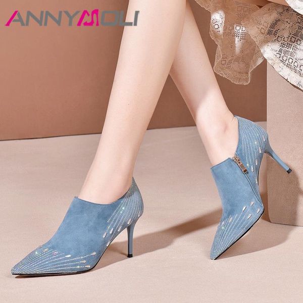 dress shoes annymoli high heels women kid suede zipper thin heel genuine leather crystal pointed toe pumps ladies size 40, Black
dress shoes annymoli high heels women kid suede zipper thin heel genuine leather crystal pointed toe pumps ladies size 40, Black