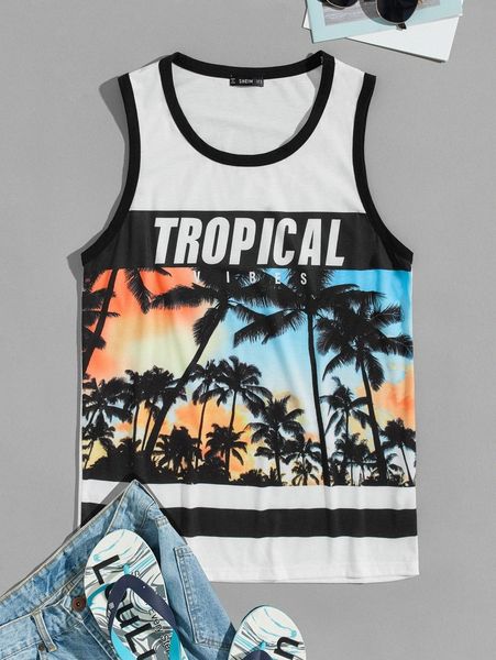 men tropical vibes graphic tank 54ls#, White;black