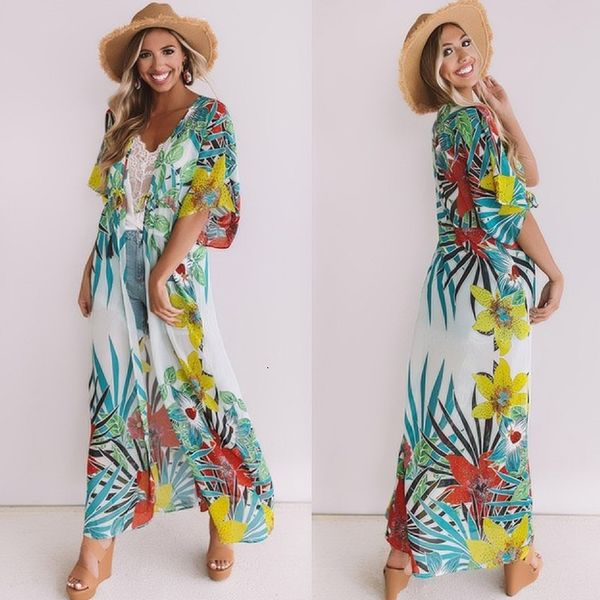 women's blouses & shirts green bohemian tropical printed half sleeve summer beach wear long kimono cardigan plus size women swimwe, White
women's blouses & shirts green bohemian tropical printed half sleeve summer beach wear long kimono cardigan plus size women swimwe, White