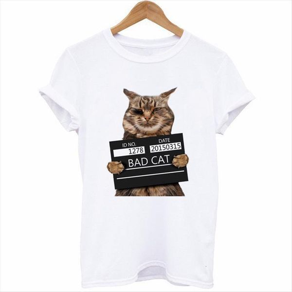 bad cat print womens short sleeve o neck loose ladies summer tee clothes, White
bad cat print womens short sleeve o neck loose ladies summer tee clothes, White