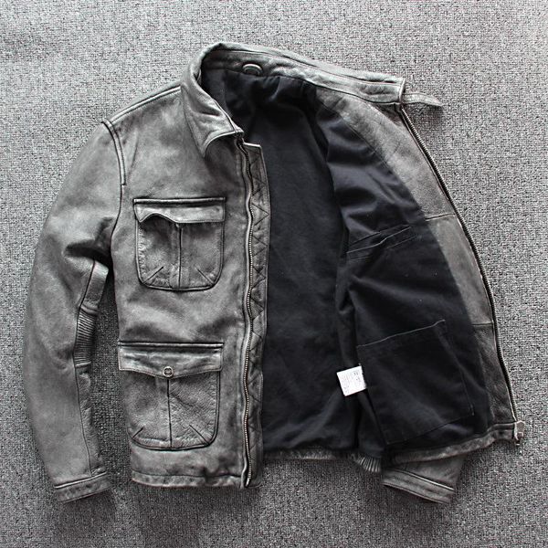 genuine jacket men's retro multi-pocket motorcycle biker leather coat male vintage casual grey fast ship & faux, Black
genuine jacket men's retro multi-pocket motorcycle biker leather coat male vintage casual grey fast ship & faux, Black