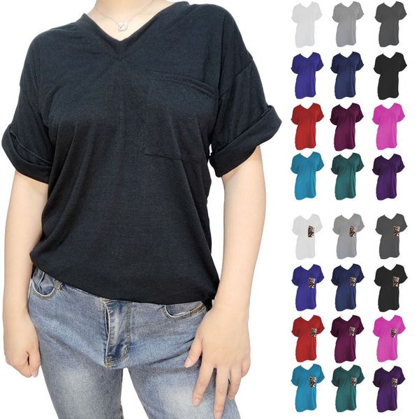 2021 new summer casual solid color loose short-sleeved women's v-neck pocket t-shirt, White
2021 new summer casual solid color loose short-sleeved women's v-neck pocket t-shirt, White
