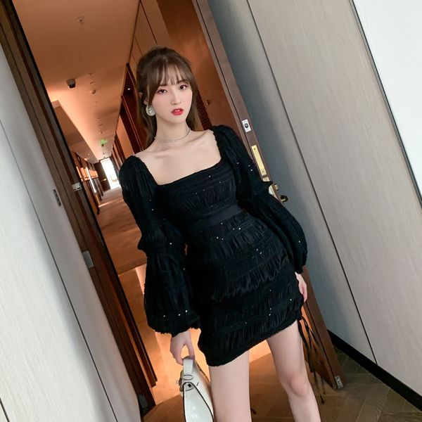 arrival fashionable spring feminine lantern square neck braced stylish temperament thin ol'black dress, Black;gray
arrival fashionable spring feminine lantern square neck braced stylish temperament thin ol'black dress, Black;gray