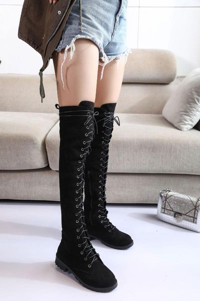 boots women's foreign trade shoes solid color front lace-up square heel knee elastic 43 yards, Black
boots women's foreign trade shoes solid color front lace-up square heel knee elastic 43 yards, Black