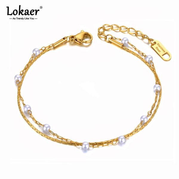 link, chain lokaer trendy double layer 316l stainless steel white pearl charm bracelets for women girls bohemia link jewelry b21053, Black
link, chain lokaer trendy double layer 316l stainless steel white pearl charm bracelets for women girls bohemia link jewelry b21053, Black