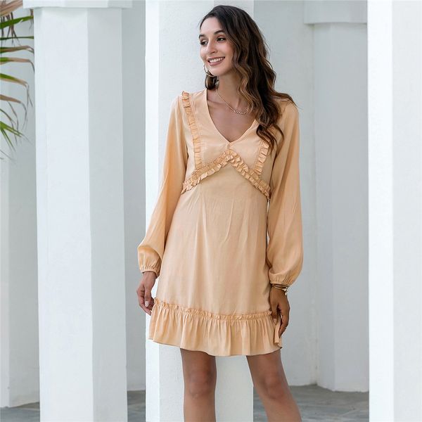 dress draped ruffle dress women 2021 puff sleeve v neck with zipper spring new ladies casual elegant solid color vintage dresses 8yq1, Black;gray
dress draped ruffle dress women 2021 puff sleeve v neck with zipper spring new ladies casual elegant solid color vintage dresses 8yq1, Black;gray