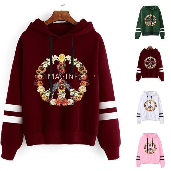 women's hoodies & sweatshirts women hoodie imagine wreath printed double striped long sleeve fleece sweatshirt with hat girls pullovers, Black
women's hoodies & sweatshirts women hoodie imagine wreath printed double striped long sleeve fleece sweatshirt with hat girls pullovers, Black