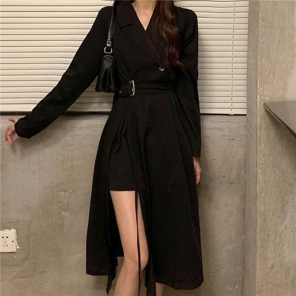 casual dresses punk blazer dress women streetweear balck long with belt korean fashion style sleeve, Black;gray
casual dresses punk blazer dress women streetweear balck long with belt korean fashion style sleeve, Black;gray