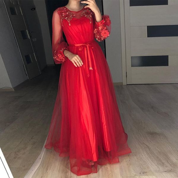 red flowers prom dresses long puff sleeves dubai a line tulle formal evening party gowns, Black
red flowers prom dresses long puff sleeves dubai a line tulle formal evening party gowns, Black