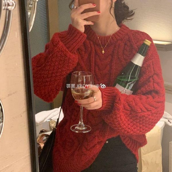 women's sweaters 2021 korean version twist wool christmas red retro lazy sweater pullover loose outer wear autumn and winter, White;black
women's sweaters 2021 korean version twist wool christmas red retro lazy sweater pullover loose outer wear autumn and winter, White;black