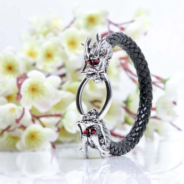 charm bracelets neo-gothic hip-hop ethnic red eye fire dragon men's bracelet, personality alloy genuine leather woven cuff male bangle, Golden;silver 
charm bracelets neo-gothic hip-hop ethnic red eye fire dragon men's bracelet, personality alloy genuine leather woven cuff male bangle, Golden;silver