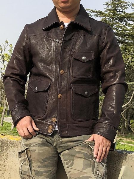 men's leather & faux american retro rl male lapel brief paragraph oil wax goatskin locomotive japanese do old jacket, Black
men's leather & faux american retro rl male lapel brief paragraph oil wax goatskin locomotive japanese do old jacket, Black
