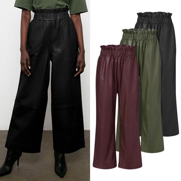 women's pants & capris plus size women's pu leather trousers 2022 stylish wide leg casual woman pantalon female palazzo high wasit, Black;white 
women's pants & capris plus size women's pu leather trousers 2022 stylish wide leg casual woman pantalon female palazzo high wasit, Black;white