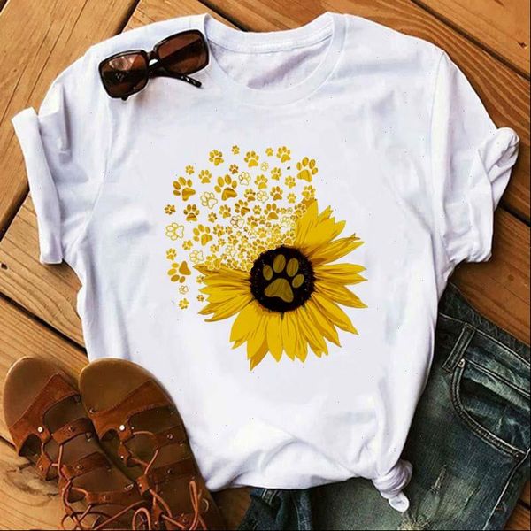 women sunflower t shirt dog paw cute foot floral shirts fashion graphic printed harajuku punk tees female, White
women sunflower t shirt dog paw cute foot floral shirts fashion graphic printed harajuku punk tees female, White
